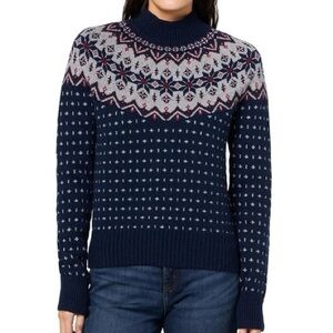 Brooks Brothers NWT Navy Fair Isle Mockneck Merino Wool Sweater